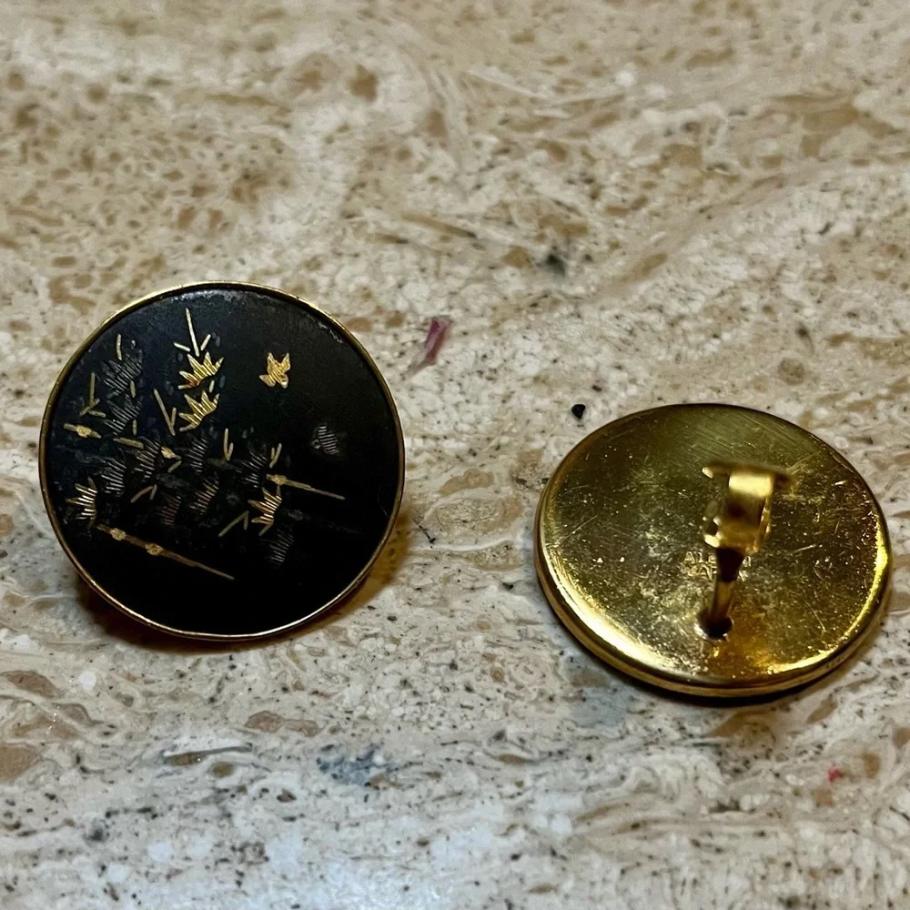 Vintage 30s Amira Japanese Damascene Earrings